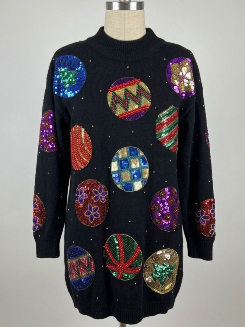 VTG Neiman Marcus Exclusive Marisa Christina Sequin Holiday Sweater Dress Tunic
